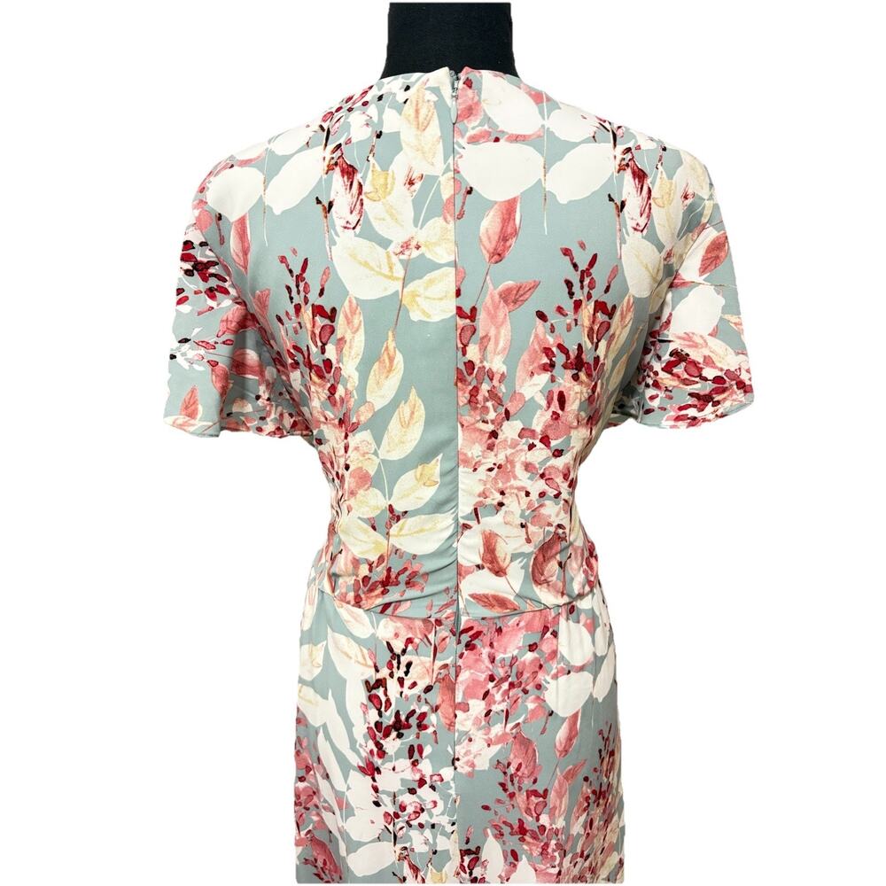 Adrianna Papell Light Blue and Pink Floral V-Neck Flutter Sleeve Wrap Midi Dress - Picture 8 of 9